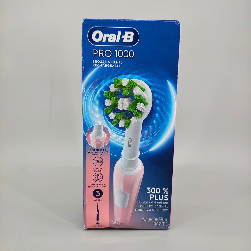 Oral-B Pro 1000 Rechargeable Electric Toothbrush Pink Rose 3 Modes New